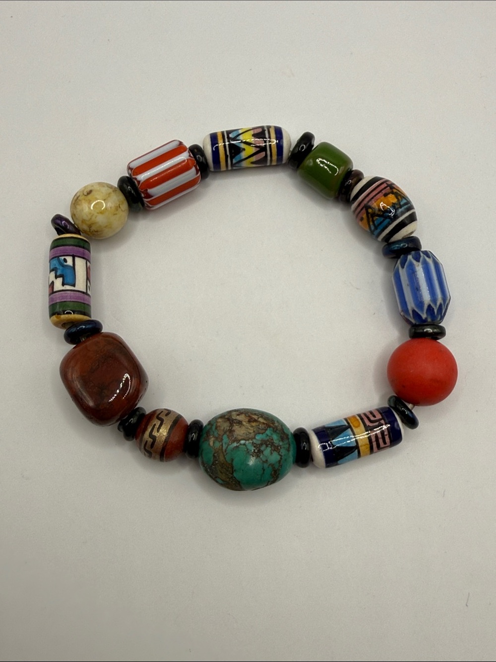 Vintage Multicolored Beaded Bangle Cuff Statement Bracelet